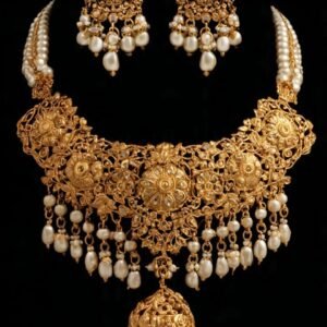 Pearl-Fringed Gold Choker with Central Jhumka